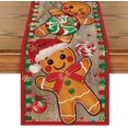 thumbnail image 1 of Wood Gingerbread Candy Cane Christmas Table Runner, Seasonal Winter Kitchen Dining Table Decoration for Home Party Decor 13x72 Inch, 1 of 6
