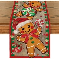 Wood Gingerbread Candy Cane Christmas Table Runner, Seasonal Winter Kitchen Dining Table Decoration for Home Party Decor 13x72 Inch
