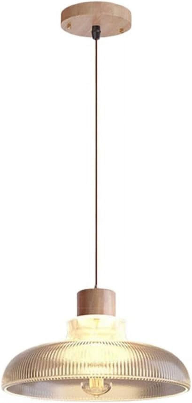 Wood Glass Pendant Light for Dining Room, Round Vintage Farmhouse ...