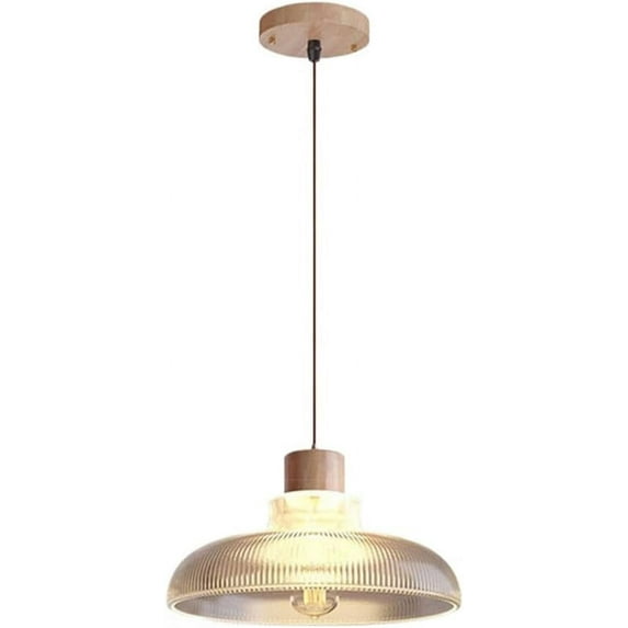 Wood Glass Pendant Light for Dining Room, Round Vintage Farmhouse Pendant Light Fixture, Modern Nordic Pendant Lighting, Retro Rustic Pendant Lamp for Kitchen Island Over Table Above Sink