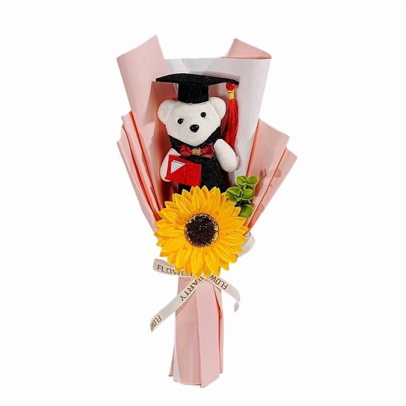 Wood Graduation Flower Bouquet with Handmade Sunflower and Bear Decor — Durable, Versatile Keepsake for Celebrations and Home Decor