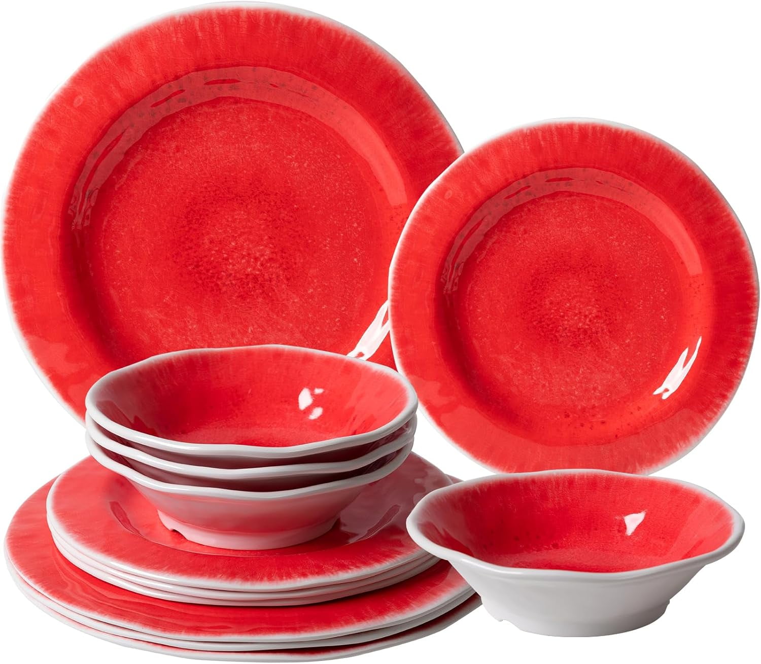 Wood Grain 12Piece Melamine Dinnerware Set Plates, Bowls