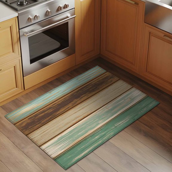Wood Grain 2x3 Rug for Entryway Front Door Kitchen Sink Area, Brown Green Vintage Striped Farm Country Style Low Pile Washable Non Slip Rectangle Area Rug