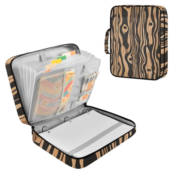 Wood Grain Accordion File Organizer Expanding File Folder 3-Ring Binder Bag 500 Sheets A4 Size