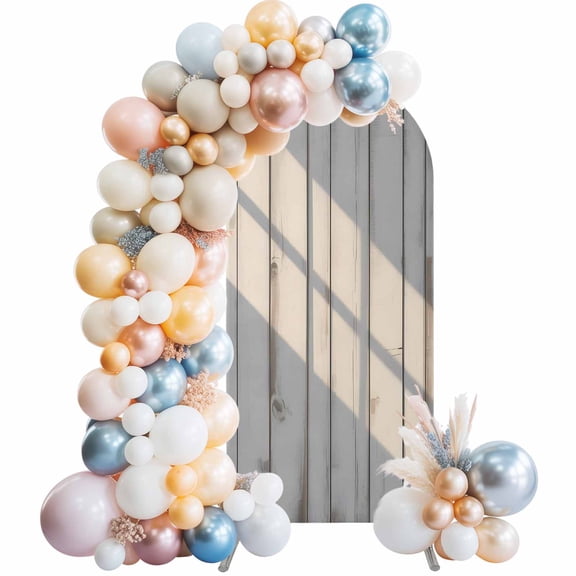 Wood Grain Arch Backdrop Cover 4 FT White Wood Texture Light Shadow Country Simple Stretchy Elastic Arch Stand Covers Spandex Arched Background Birthday Wedding Party Decoration (No Stand)