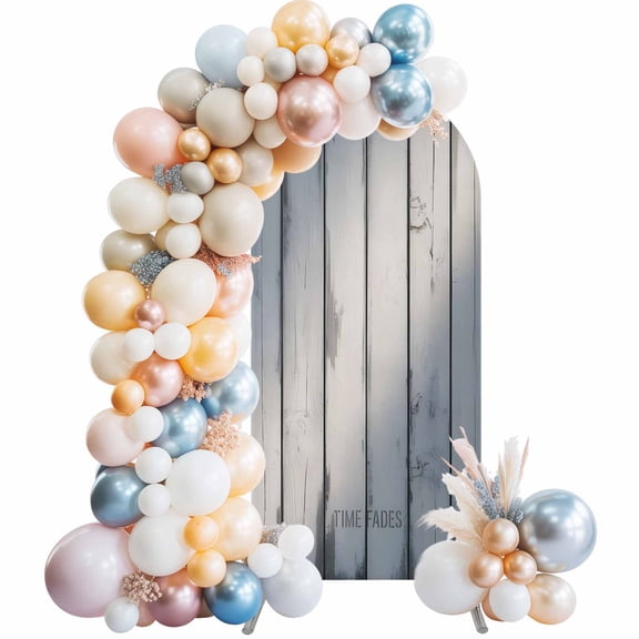 Wood Grain Arch Backdrop Cover 4 FT White Wood Texture Light Shadow Simple Stretchy Elastic Arch Stand Covers Spandex Arched Background Birthday Wedding Party Decoration (No Stand)