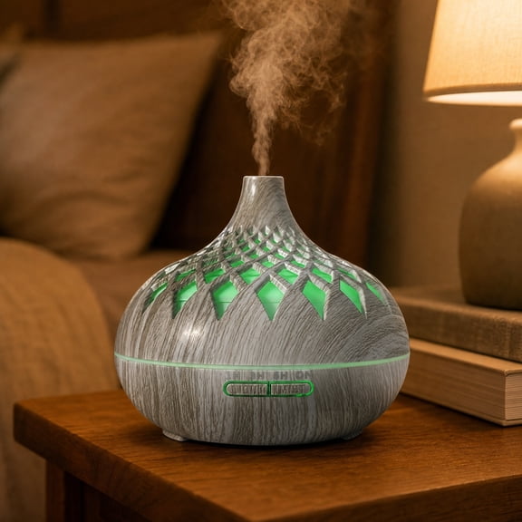 Wood Grain Aroma Diffuser Humidifier 7 Color Night Light, Quiet Ultrasonic Essential Oil Diffuser Mist Machine, Bedroom Office Living Room Relaxation Use for Home Wellness Sleep Stress Relief