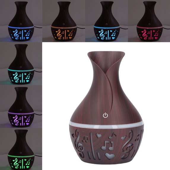 Wood Grain Aromatherapy Diffuser 300ml USB Powered Ultra Quiet Desk Humidifier with LED Night Light for Home Office Hotel