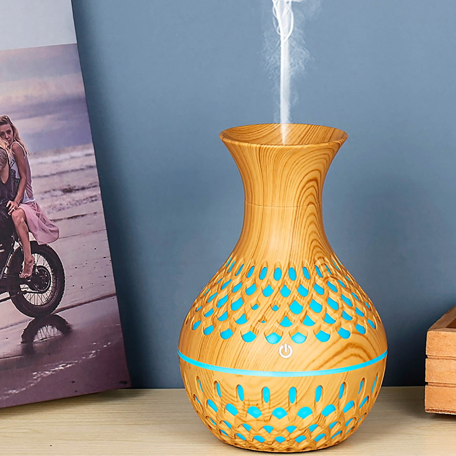 Wood Grain Aromatherapy Humidifier, Small Desktop Evaporative, 300ml Capacity, 7 Color LED Lights, for Home office, Sleep Aid, Natural Aroma Diffuser, Quiet Operation, Elegant Design, Air Soulcaz