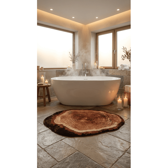 Wood Grain Bath Mat  Super Absorbent QuickDry NonSlip Floor Rug for Bathroom, Kitchen & Bedroom (Tree Ring Design)