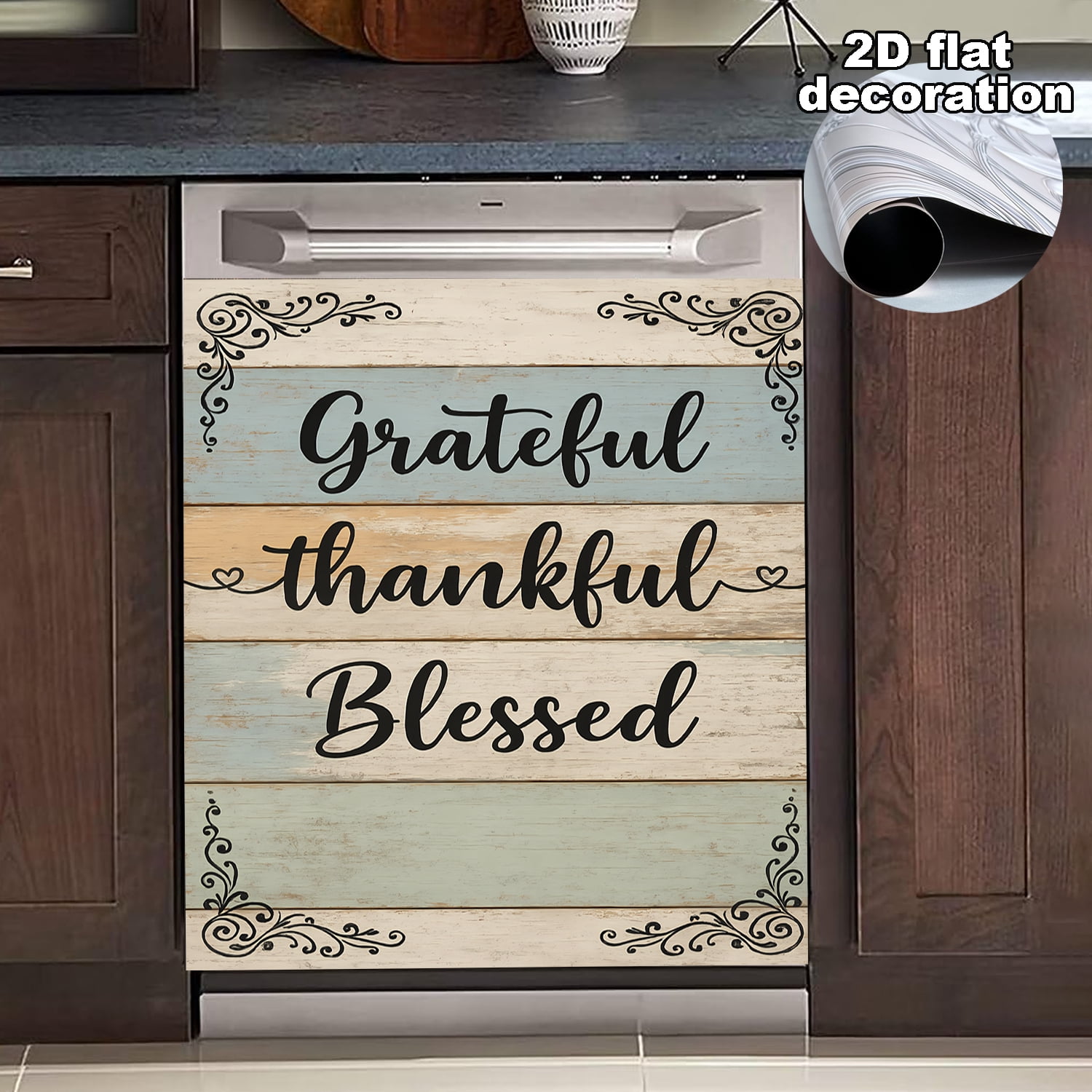 Wood Grain Blessings Dishwasher Magnet Cover, Dishwasher Front Door Decoration, Kitchen Decoration, Kitchen Dishwasher Decal, Refrigerator Panel, Magnetic Dishwasher Sticker 23 X 25.6 Inch