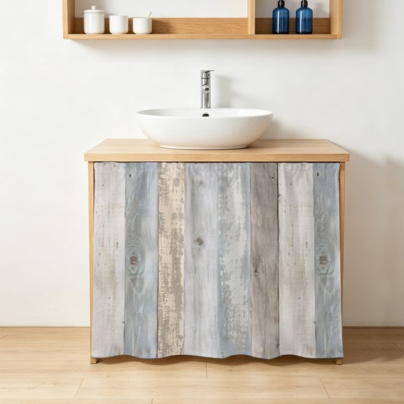 Wood Grain Cabinet Curtains 10" W x 11" L, Rustic Slate Gray Wooden Striped Rustic Farmhouse Under-Desk Privacy Dust Proof Drape Dishwasher Curtain Sink Skirt for Kitchen Closet Bathroom Laundry