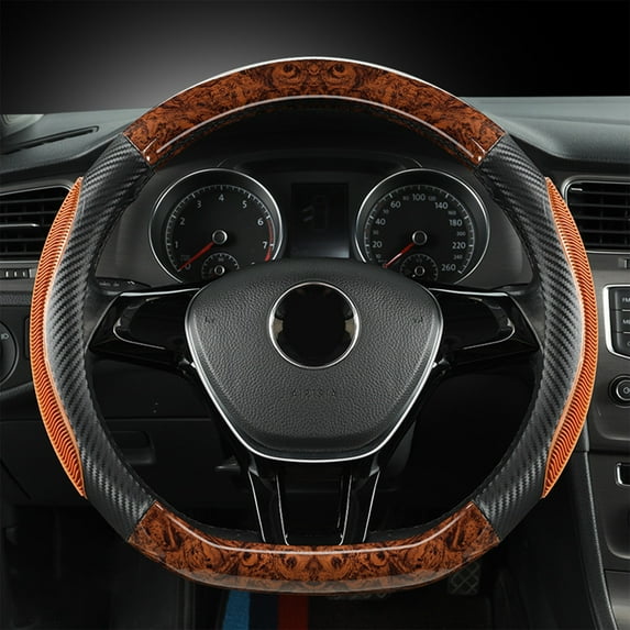 Wood Grain Car Steering Wheel Cover, Breathable Anti Slip Grip Cover, Leather Steering Wheel Protector, Elegant Wood Pattern Interior Decoration, Universal Fit for All Vehicles