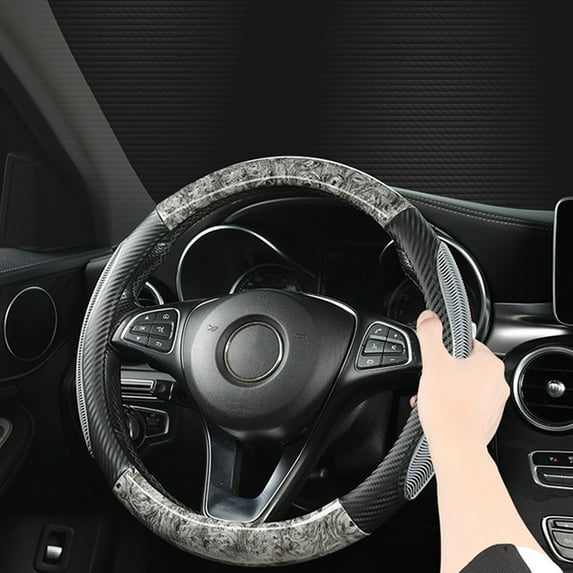 Wood Grain Car Steering Wheel Cover, Breathable Steering Wheel Handle Cover, Anti-Slip Car Wheel Protector, Universal Fit for All Cars, Leather Steering Wheel Cover