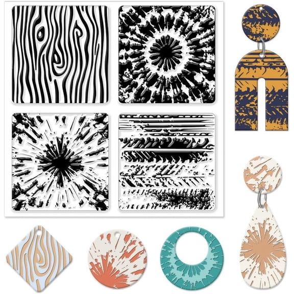 Wood Grain Clay Texture Sheets Tie-Dye Wheel Prints Clay Modeling Pattern Pad Polymer Clay Mat for Craftwork DIY Jewelry Making Polymer Clay Earrings Tools 5.5x5.5Inch for diy