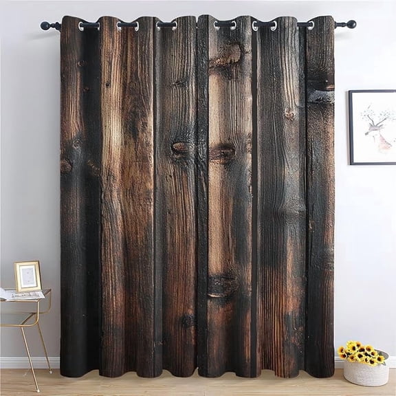Wood Grain Curtains for Living Room, Vintage Rustic Wooden Patterned Blackout Curtains for Bedroom, Room Darkening Thermal Insulated Grommet Drapes-52"W x 96"L(Pack of 2)