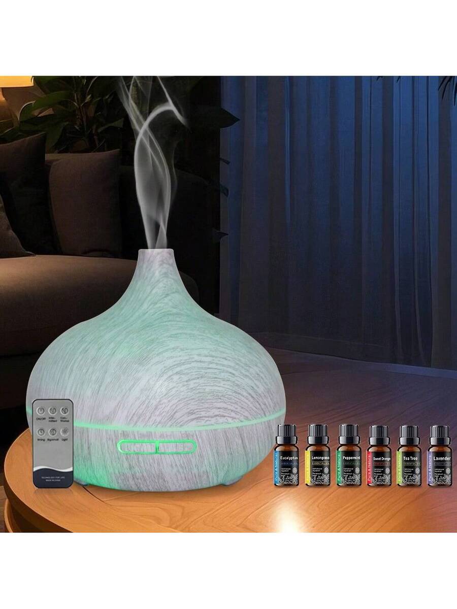 Humy Diffuser Wood Grain Diffuser Humidifier, 550ml, Remote, Ultra Quiet, 6 Oils ...
