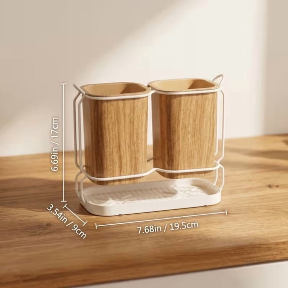 Base No Color Wood Grain Dual Compartment Chopstick Holder, No-Drill Wall Mount ...