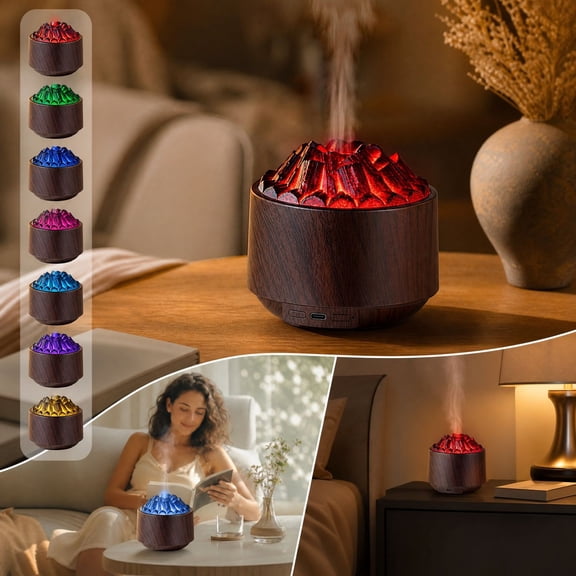 Wood Grain Essential Oil Diffuser, 300ml Ultrasonic Aroma Diffuser with 7 Color Ambient Light, Type C Powered Humidifier with Timer and Auto Shut Off for Home Desktop Bedroom