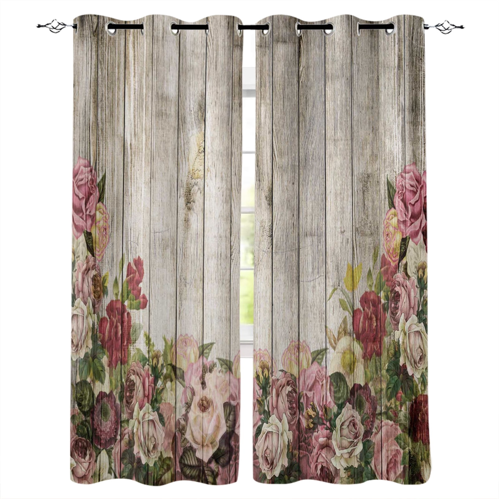 Wood Grain Flower Retro Curtains For Bedroom Living Room Modern Kitchen Windows Curtain Home ...