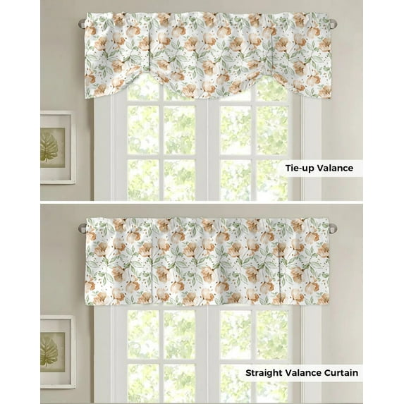 Wood Grain Flower Retro Window Valance Curtain Kitchen Cafe Short Curtains Living Room Tie-Up Valance Curtain