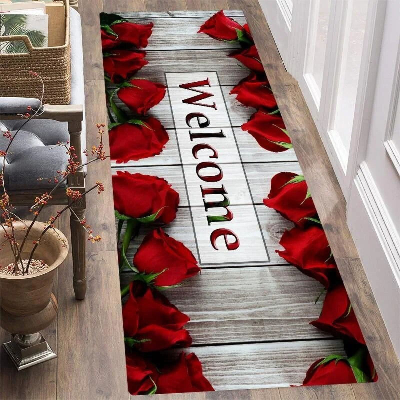 Wood Grain Flowers Kitchen Floor Mat Home Entrance Doormat Decoration