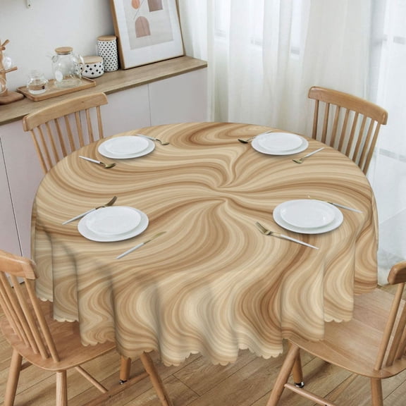 Wood Grain Flowing Round Texture Round Tablecloth Waterproof Oil-Proof Plastic Table Cloth Stain-Resistant Wipeable 60" for Camping, Dining, Indoor and Outdoor
