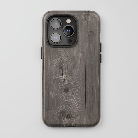 Wood Grain For All iPhone Series Tough Phone Case Rustic Design Dark Gray Wood Finish