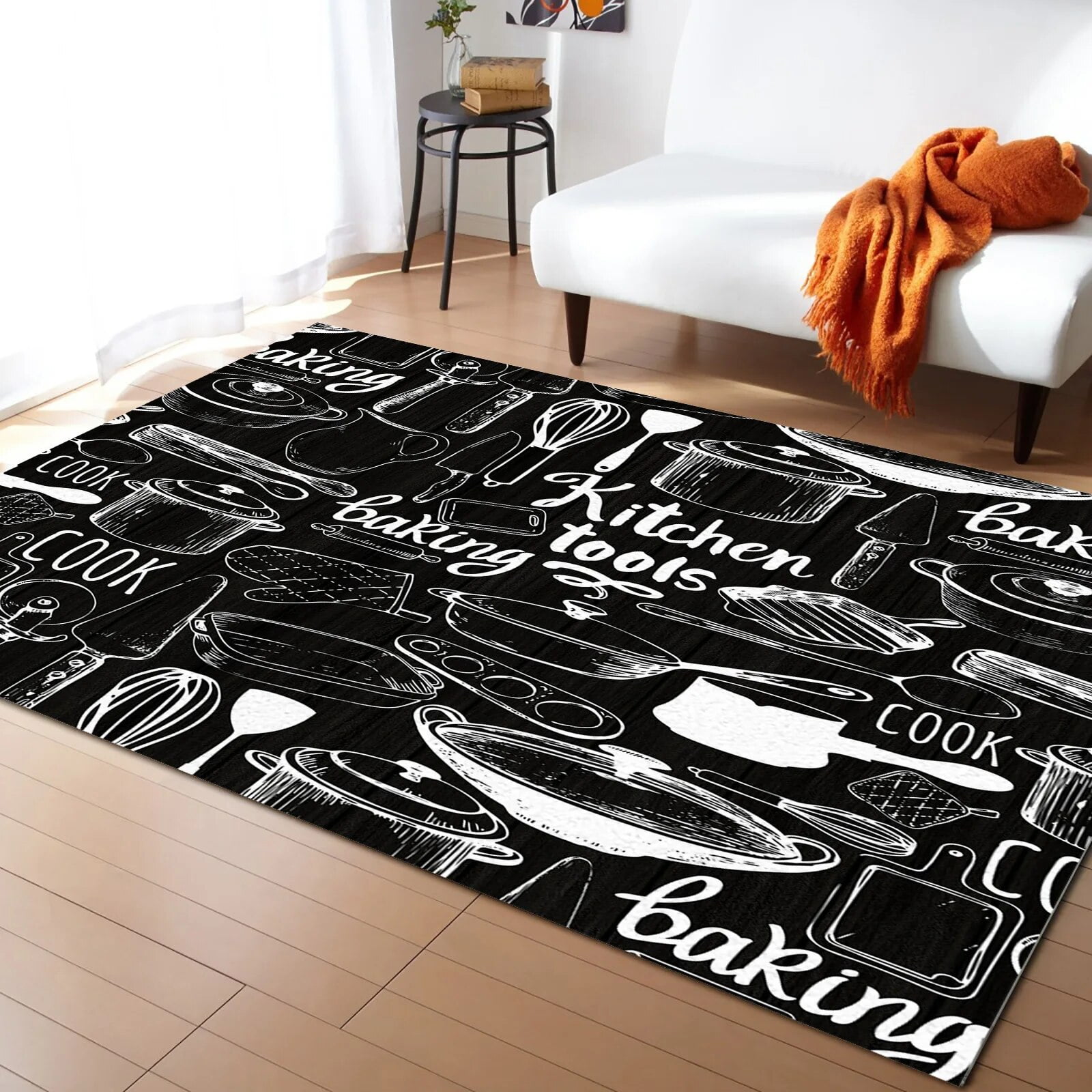 Wood Grain Fork Spoon Retro Living Room Carpet Coffee Table Floor Mat