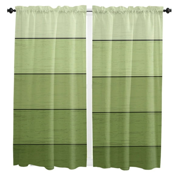 Wood Grain Green Gradient Small Curtain Rod Pocket Short Curtains Half Drapes Partition Cabinet Door Window Curtains Home Decor