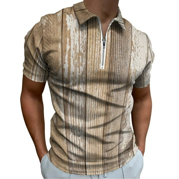 Wood Grain Grey White Men Zipper T-shirt Summer Casual Short Sleeve T-shirt Top