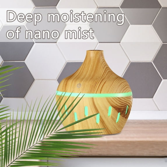 Wood Grain Humidifier, 300ml Mini Humidifier, Essential Oil Diffuser with Colorful Lights, Personals Cool Mist Humidifier for Home Office Desk Bedroom, 4.1x4.1x4.3in