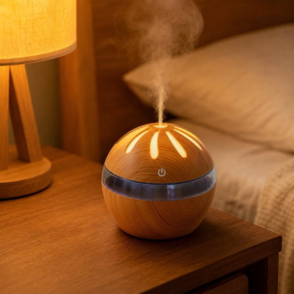 Wood Grain Humidifier Hollow Light Silent Mist Aroma Diffuser Desktop Night Light Decor Bedroom Bedside Wood Grain Lamp Ultrasonic Air Humidifier Relaxation Essential Oil Diffuser Home Office Spa