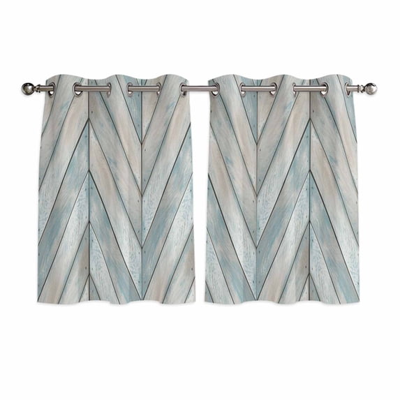 Wood Grain Kitchen Curtains Window Panels, Vintage Geometric Wooden Planks Brown Green Insulated Window Treatment Curtain, Grommet Curtains for Bedroom/Living Room/Bathroom, 2 Piece 52"Wx45"L