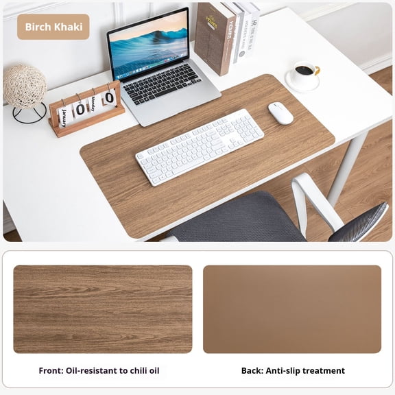 Wood Grain Leather Desk Pad, Waterproof Large Writing Mat, Anti-Slip Office Table Protector