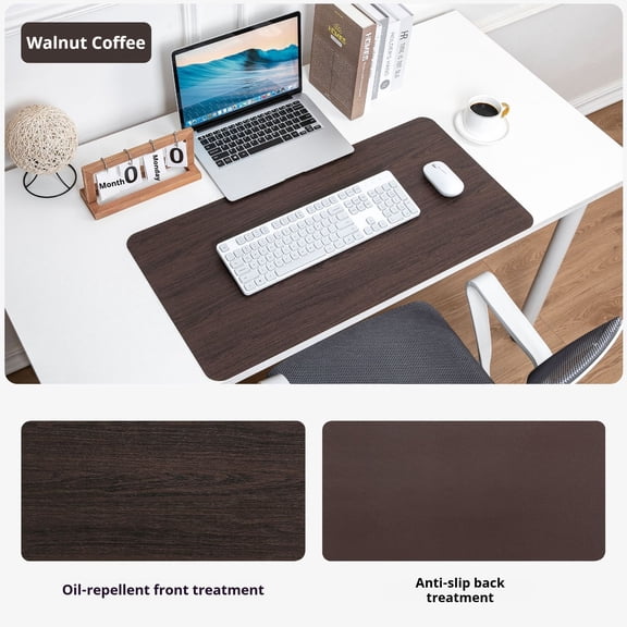 Wood Grain Leather Desk Pad, Waterproof Large Writing Mat, Anti-Slip Office Table Protector