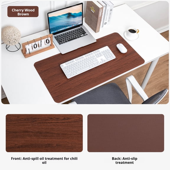 Wood Grain Leather Desk Pad, Waterproof Large Writing Mat, Anti-Slip Office Table Protector