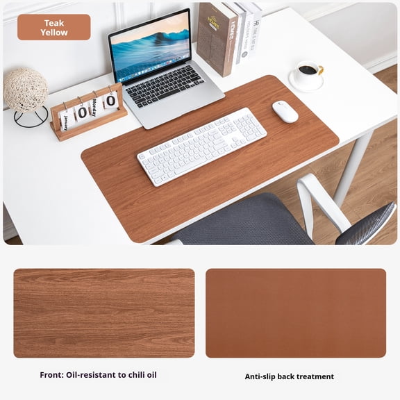 Wood Grain Leather Desk Pad, Waterproof Large Writing Mat, Anti-Slip Office Table Protector