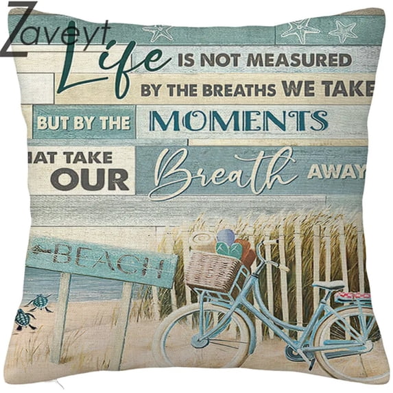Wood Grain Marine Anchor Cyan Linen Pillowcase Sofa Cushion Cover Home Decoration Hawaii Beach