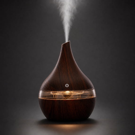 Wood Grain Mini USB Humidifier Portable Mist Maker, Quiet Mechanical Aroma Diffuser with Essential Oil Function for Home Office Car Desktop, Compact Travel Air Moisturizer for Dry Skin and Relaxation