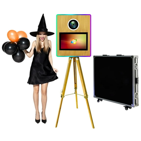 WideMeet Wood Grain Paint Surface 15.6''Touch Screen Selfie Mirror Photobooth Machine for Events