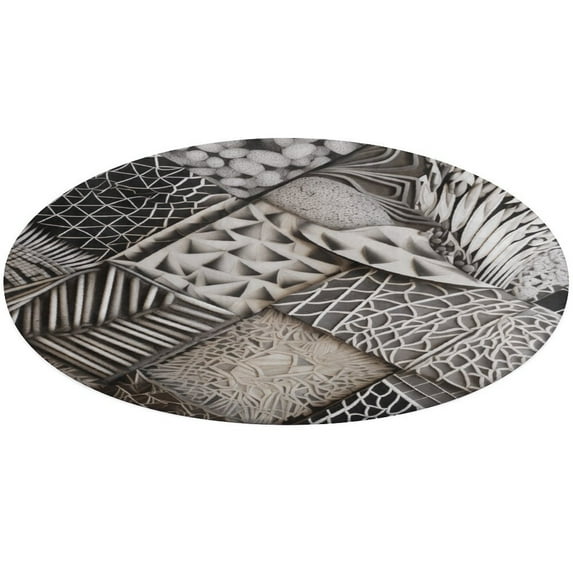 Wood Grain Particles Floral Medallion Round Rug - Small Round Area Rug, Soft Non-Slip Machine Washable Bedroom Mat Indoor Accent Entry Carpet for Office Desk Dorm Hallway