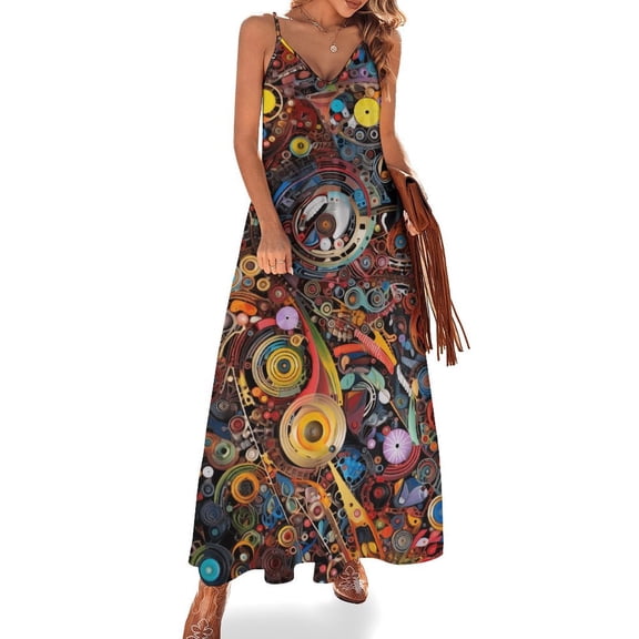 Wood Grain Particles Sleeveless Dress Woman Fashion Long Dresses Women's Summer Suit Dress Summer 2025 Women