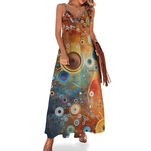 Wood Grain Particles Sleeveless Dress for Women Clothing Female Women's Summer Skirt