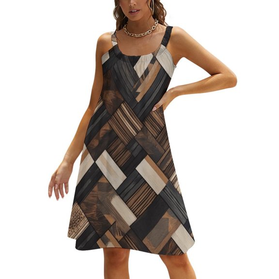 Wood Grain Particles Womens Summer Dresses Casual Sleeveless Tshirt Sundresses Vacation Beach Cover Up Dress