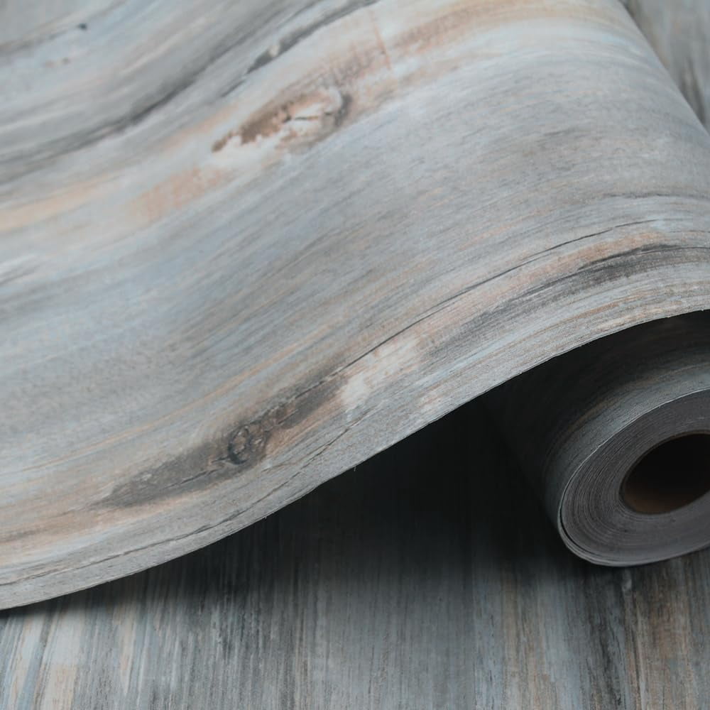 Wood Grain Peel And Stick Floor Tiles - 11.8" Width  Full Roll Length Of 118" Versatile Design For Any Space Sunwashed Blue Self Adhesive Vinyl Flooring Waterproof Non-slip Features