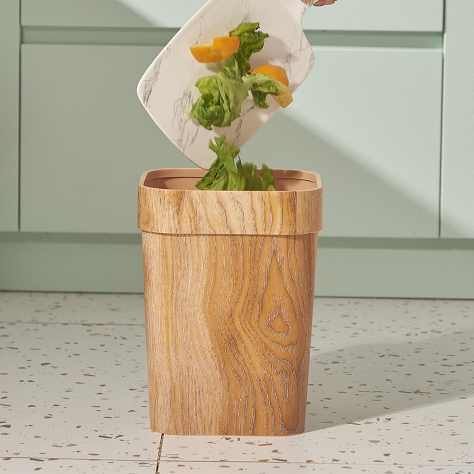 Wood Grain Plastic Trash Can Bedroom, Farmhouse Wastebasket Bin Retro ...