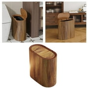Wood Grain Can with Lid,Brown Rectangular Wastebaskets, Hand-Press Can for Bathroom Kitchen Living Room Office Compact Waste Container, Easy to Clean,2 Gallons
