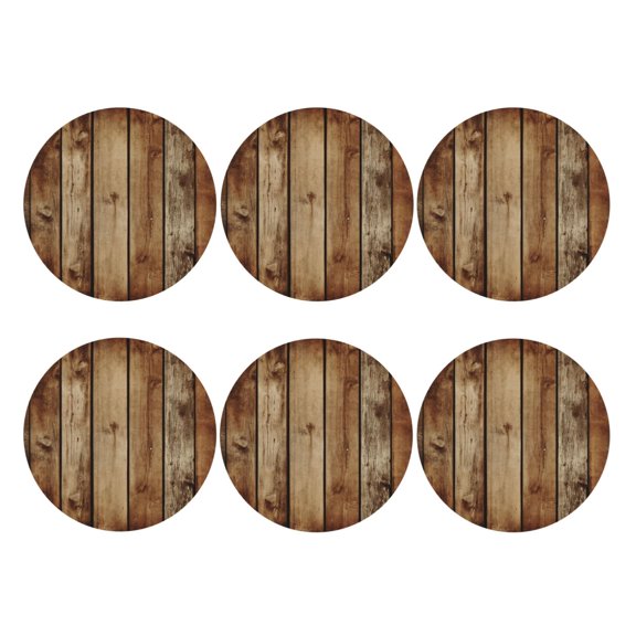 Wood Grain Print Set of 6 Faux Leather 4 Inch Coasters Drinks Tabletop Home Dinning Round Shape