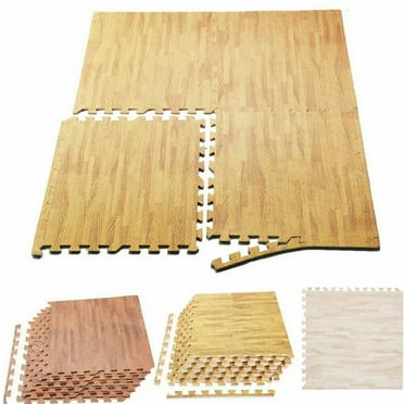 Wood Grain Puzzle Exercise Mat Protective Flooring, EVA Interlocking Foam Floor Tiles with Border for Home